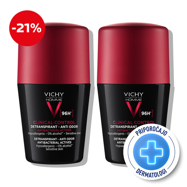 Vichy Deo-Duo Clinical Contro, protokol - roll-on testiran za nadzor prekomernega potenja do 96 ur za moške (2 x 50 ml)