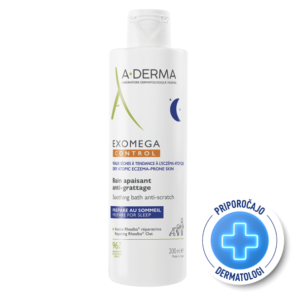 A-Derma Exomega Control, pomirjojoča kopel proti praskanju - plastenka (200 ml)