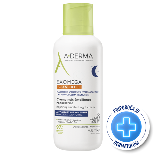 A-Derma Exomega Control, emolientna obnavljajoča nočna krema - plastenka (400 ml)