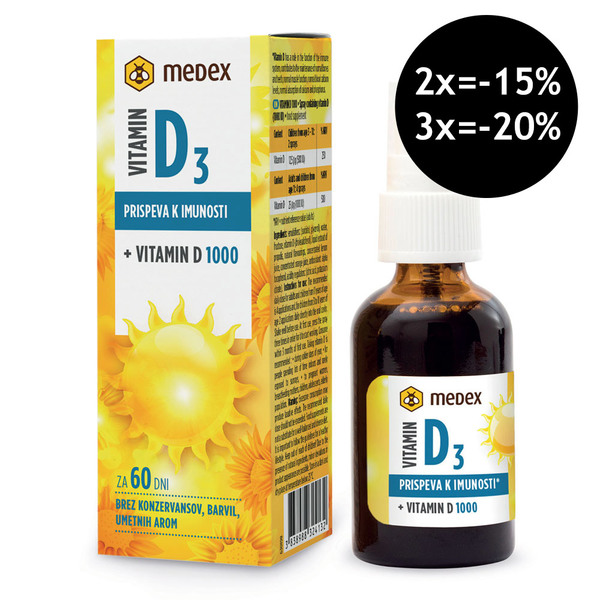 Vitamin D3 1000 I.E. Medex, ustno pršilo (30 ml)