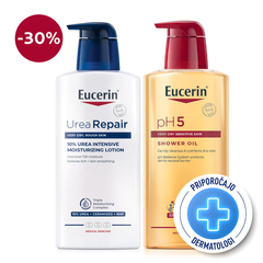 Eucerin, rutina za čiščenje in vlaženje suhe kože (400 ml + 400 ml)