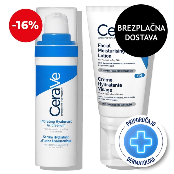 CeraVe, vlažilni protokol za nego obraza s hialuronsko kislino - HA Serum in Vlažilna nega (30 ml + 52 ml)