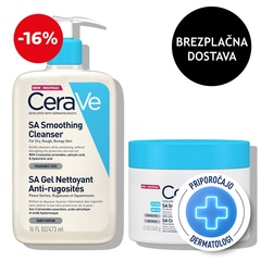 CeraVe, protokol za glajenje suhe in hrapave kože telesa - SA krema in SA čistilni gel (340 g + 236 ml)