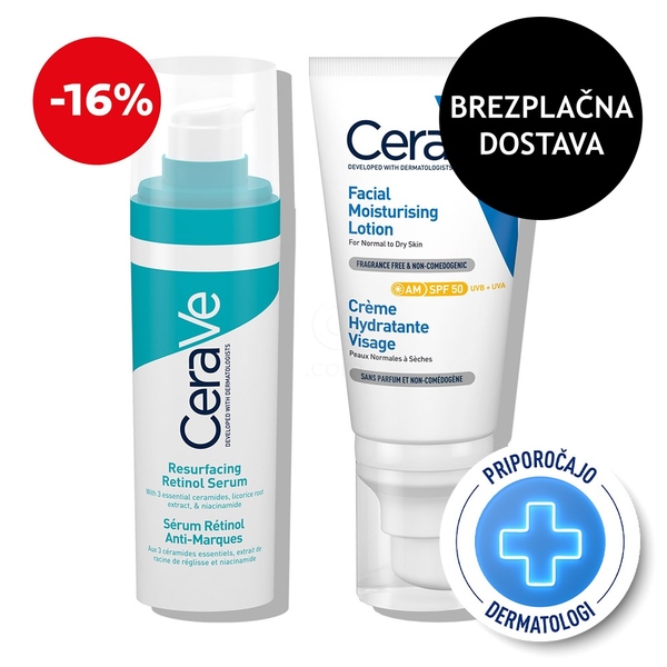 CeraVe, protokol nege obraza z retinolom za enoten videz kože - nega in zaščita pred soncem (30 ml + 52 ml)