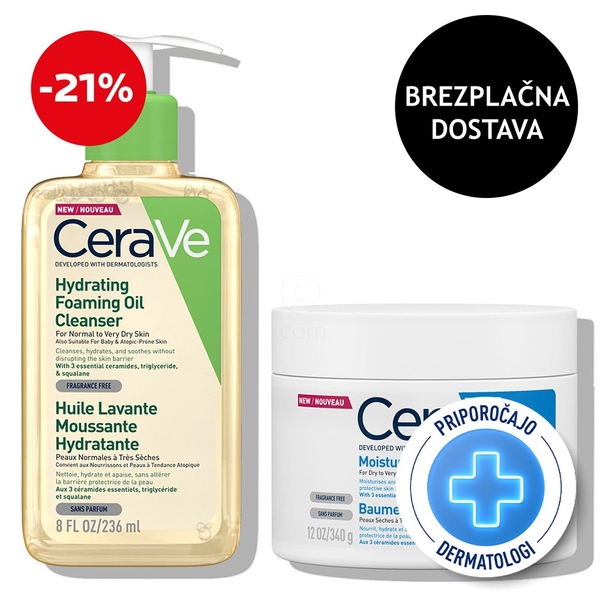 CeraVe, dnevni protokol za zelo suho kožo telesa, nagnjeno k atopiji - olje in krema za telo (236 ml + 340 g)