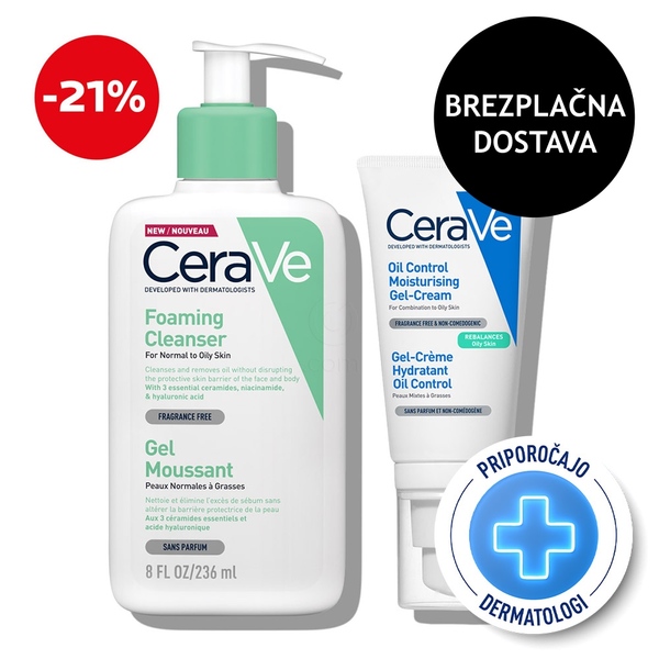 CeraVe, protokol za dnevno nego obraza za normalno do mešano kožo - Čistilni gel in kreme za obraz za mastno kožo (236 ml + 52 ml)