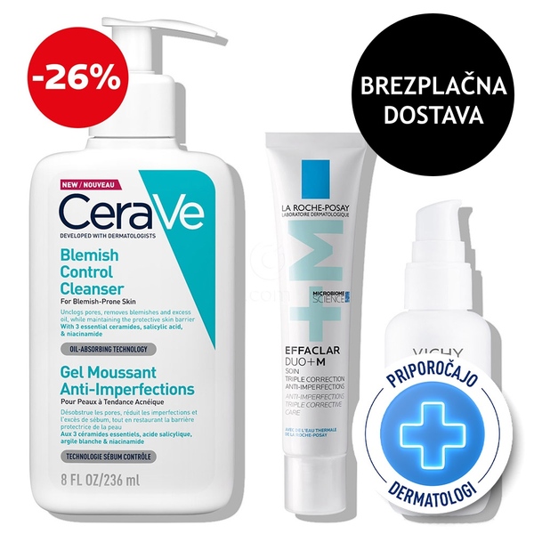 CeraVe, LRP in Vichy, protokol proti nepravilnostim, ki ga priporočajo dermatologi (236 ml + 40 ml + 40 ml)