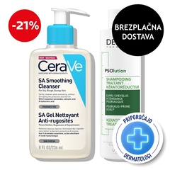 Vichy in CeraVe, pomirjujoči protokol za suho, hrapavo kožo, nagnjeno k psoriazi (200 ml + 236 ml)