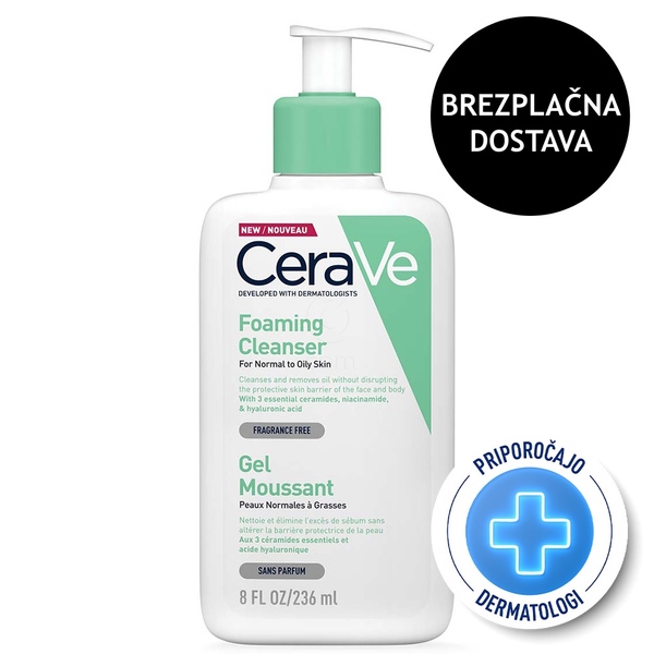 CeraVe, peneči čistilni gel za obraz za normalno do mastno kožo (236 ml)