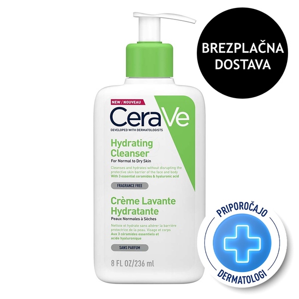 CeraVe, vlažilna čistilna emulzija za obraz za normalno do suho kožo (236 ml)