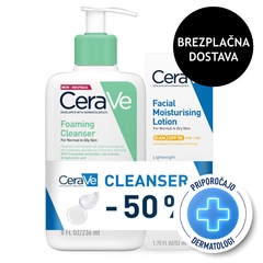 CeraVe, paket - vlažilna nega za obraz ZF50 + peneči čistilni gel (52 ml + 236 ml)