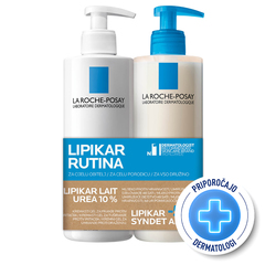 LRP Lipikar, paket za nego suhe kože - Lait Urea 10% in Syndet AP+ (2 x 400 ml)