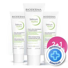 Bioderma Sebium Hydra, krema za oslabljeno kožo obraza (3 x 40 ml)