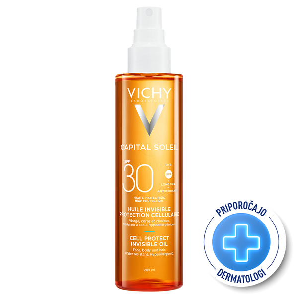 Vichy Capital Soleil, zaščitno olje za obraz, telo in konice las - pršilo - ZF30 (200 ml)