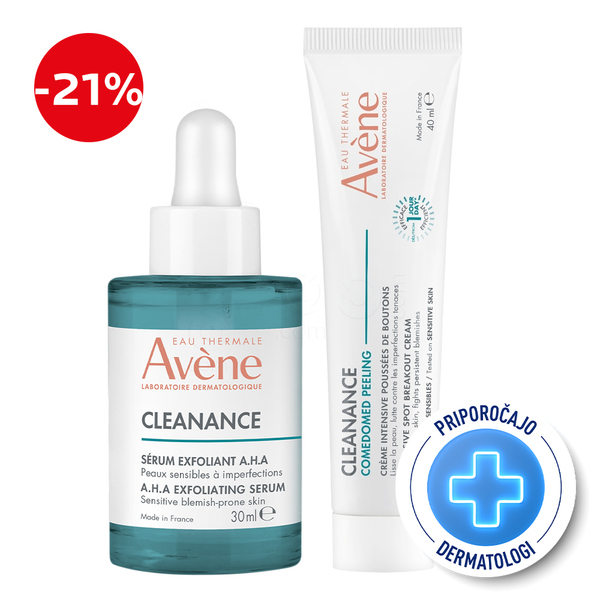 Avene Cleanance, rutina za nego nepravilnosti - A.H.A serum in Comedomed piling (30 ml + 40 ml)