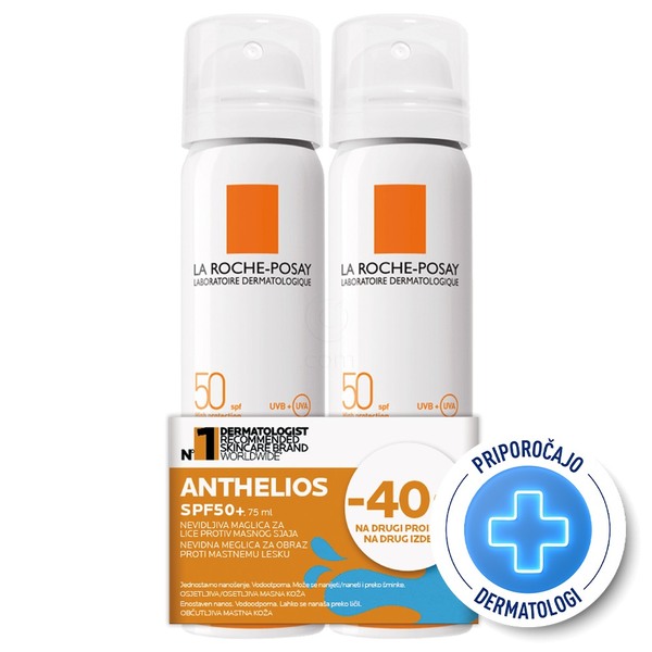 LRP Anthelios, paket - matirajoča brezbarvna meglica za obraz - ZF50 (2 x 75 ml)