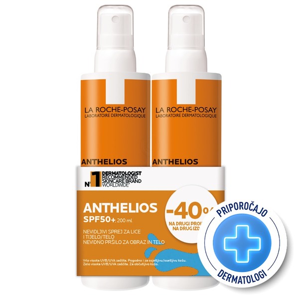 LRP Anthelios, paket - nevidno pršilo za obraz in telo - ZF50+ (2 x 200 ml)